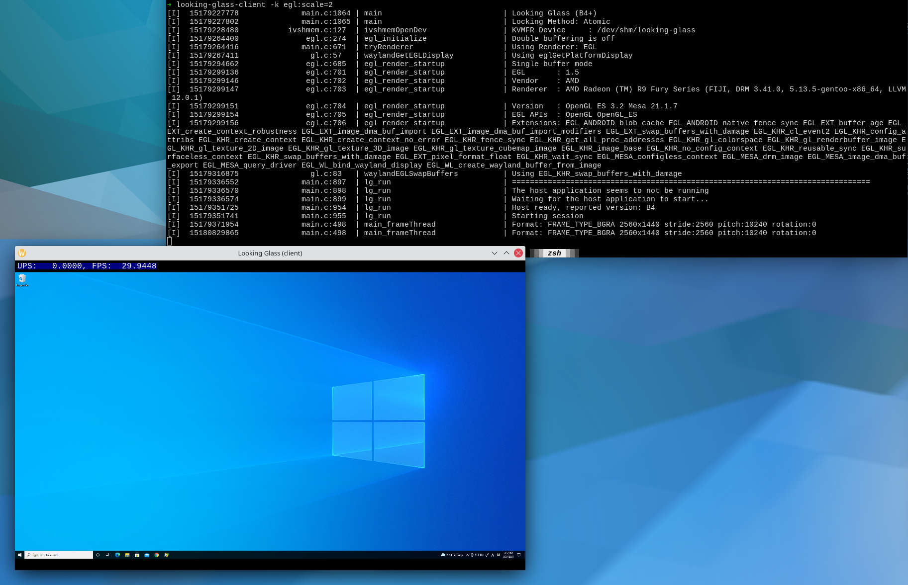 the Looking Glass windown and a terminal.